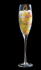 Fancy jelly beans in a champagne glass. 
