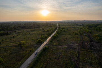 Road countryside sunset