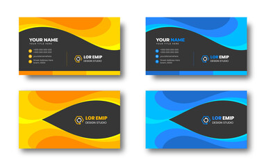 Blue and yellow modern creative business card design template. unique shape modern business card design.