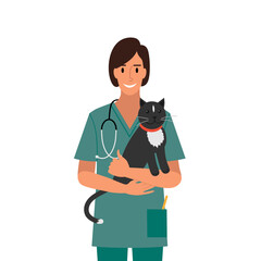 Veterinarian holding a cat in his arms isolated. - 458584067