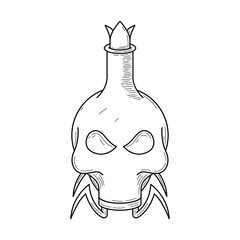 Black Simple Line Glass Flask Skull Doodle Outline Death Potion Poison Drink Elixir Liquid Element Vector Design Style Sketch Isolated Illustration Magic Witchcraft