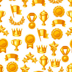 Awards and trophy seamless pattern. Reward items sports or corporate competitions.