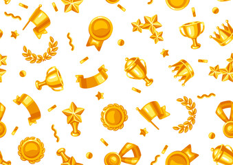 Awards and trophy seamless pattern. Reward items sports or corporate competitions.