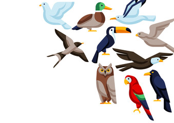 Background with stylized birds. Image of wild birds in simple style.