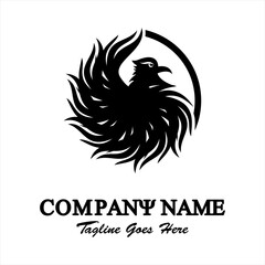 Black and white abstract vector logo. illustration of abstract winged eagle symbol in circle. Logo template for business. Simple and cool