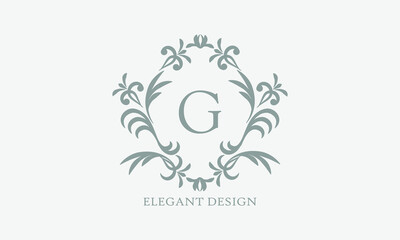 Exquisite design of an elegant monogram with the letter G in the center in gray. Logo for boutiques, cafes, bars, restaurants, invitations. Business style and brand of the company