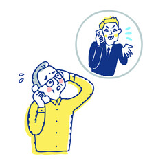 電話で詐欺被害にあうシニア男性