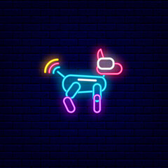 Robot dog neon icon. High tech technology pet. Cyberpunk concept. Isolated vector stock illustration