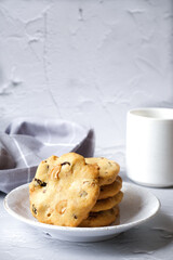 Cashew raisin cookies with white background