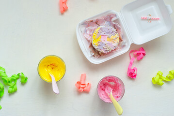 Bento, Korean small cake. with colored cream and candle