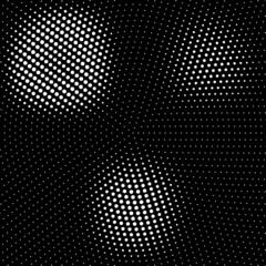 Abstract geometric halftone black background with vector white circles