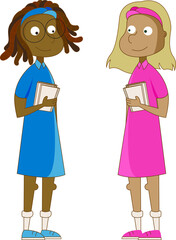 Vector illustration. Character, person, child, girl. Character. Schoolgirl, September 1. Lessons, textbooks. knowledge, celebration. back to school.