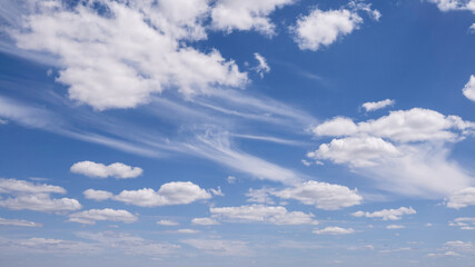 Cumulus clouds with blue sky on a sunny day of summer. Beautiful cloudscape