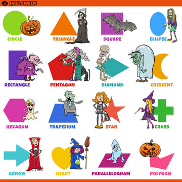 basic geometric shapes with Halloween characters set
