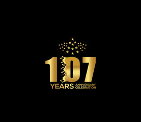 Celebration of Festivals Days 107 Year Anniversary, Invitations, Party Events, Company Based, Banners, Posters, Card Material, Gold Colors Design