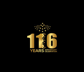 Celebration of Festivals Days 116 Year Anniversary, Invitations, Party Events, Company Based, Banners, Posters, Card Material, Gold Colors Design