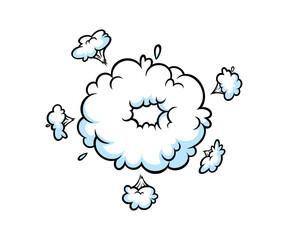 Comic boom smoke effect. Puff and burst cloud for surprising and explosive events. Vector illustartion isolated in white background