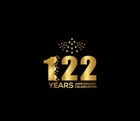 Celebration of Festivals Days 122 Year Anniversary, Invitations, Party Events, Company Based, Banners, Posters, Card Material, Gold Colors Design