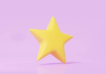 Star yellow icon on purple background. Cartoon minimal cute smooth. 3d render illustration.