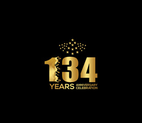 Celebration of Festivals Days 134 Year Anniversary, Invitations, Party Events, Company Based, Banners, Posters, Card Material, Gold Colors Design