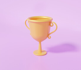 Trophy cup icon on purple background. isometric, Cartoon minimal cute smooth. 3d render illustration