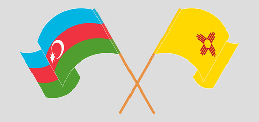 Crossed and waving flags of Azerbaijan and the State of New Mexico