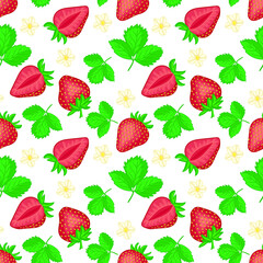 Seamless pattern with ripe strawberry. For design of kitchen accessories, clothing, and food packaging