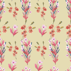 watercolor illustration seamless pattern ,botanical print of wild watercolor flowers on light background,for wallpaper,fabric or furniture