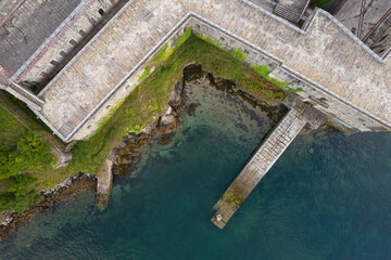 Foto aérea del Castillo de la Palma, Ferrol, ría de Pontevedra, fortaleza en plena playa