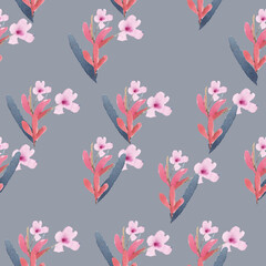 watercolor illustration seamless pattern ,retro botanical print of simple flowers,minimalism,for wallpaper,fabric or furniture