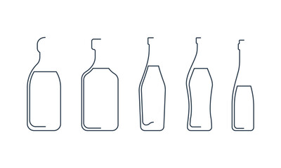 Bottle continuous line liquor, rum, martini, vermouth, wine and in linear style on white background. Solid black thin outline. Modern flat style graphic design. Logo element illustration.