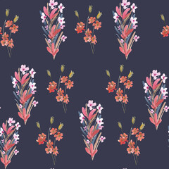 watercolor illustration seamless pattern ,watercolor wildflowers,red blue colors,poppies,gentle green background,for wallpaper or fabric