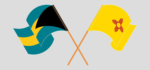 Crossed and waving flags of Bahrain and the State of New Mexico