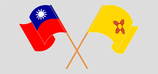 Crossed and waving flags of Taiwan and the State of New Mexico
