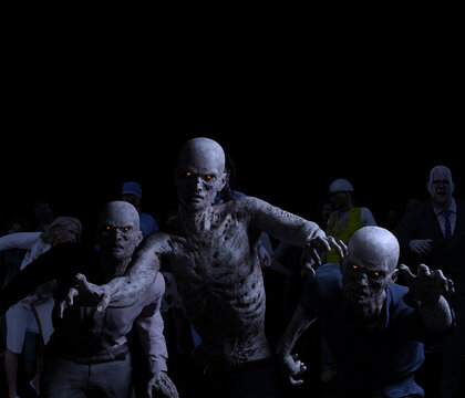 3d illustration of a Zombie Horde reaching forward