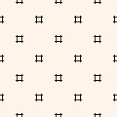 Simple minimalist black and white seamless pattern. Vector minimal monochrome geometric texture. Abstract background with small square shapes, lines, grid, hashtag symbols. Stylish repeatable design