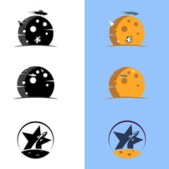rocket logo design template.Rocket takes off from the surface of the moon or another planet.