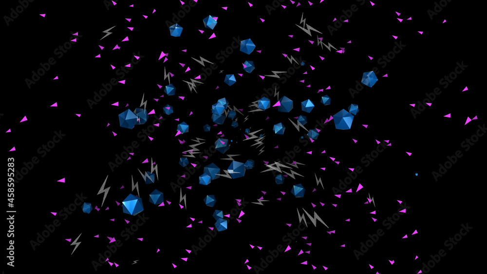 Poster futuristic concept of digital hologram technology of flight of various particles. abstract cyberspac