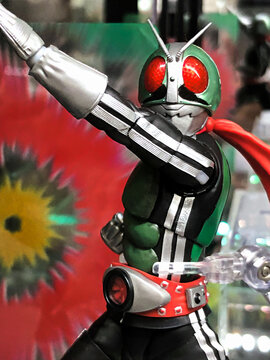 Osaka, Japan - Apr 22, 2019: Display of Kamen Rider figure model. Kamen Rider is famous Television series in Japan and many country.