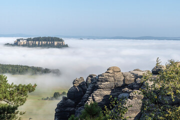 Morgenstimmung mit Nebel im Elbsandsteingebirge