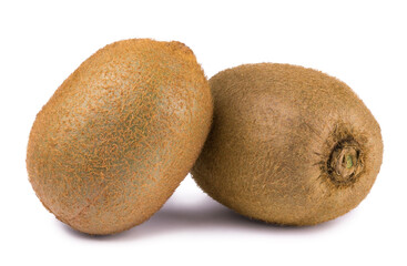 Two ripe sweet kiwi isolated on a white background. Fresh fruits.