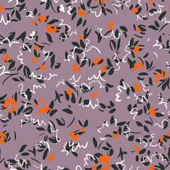 Minimalistic floral seamless pattern. Outline contour lines forming flower petals and buds in bloom. Simple geometric shapes as curved lines and brush strokes. Sketch drawing. Spring nature ornament.