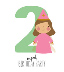  Vector illustration in cartoon style with a cute princess and the number 2. It can be used as a birthday card, poster, banner.