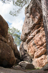 Rock art trail at Pinares de Rodeno. Prehistoric cave paintings  near Albarracin, Teruel, Spain.