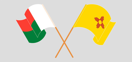 Crossed and waving flags of Madagascar and the State of New Mexico