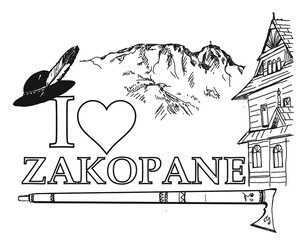 Zakopane, I love zakopane, Tatry, Giewont, miasto, góry, góralski, folklor góralski, parzenica, ciupaga, 