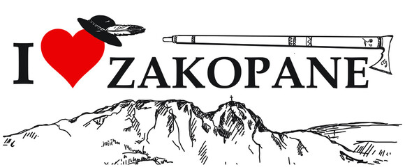 Zakopane, I love zakopane, Tatry, Giewont, miasto, góry, góralski, folklor góralski, parzenica, ciupaga, 