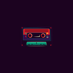 Original vector illustration in vintage style. An icon of an old retro audio cassette. T-shirt design.