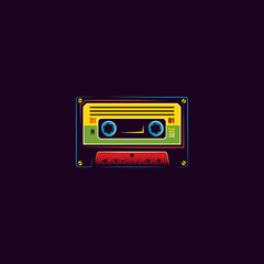 Original music vector icon. Vintage music audio cassette with magnetic tape.