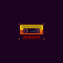 Fototapeta premium Stylish, original vector illustration in neon style. Vintage music cassette with magnetic tape. 